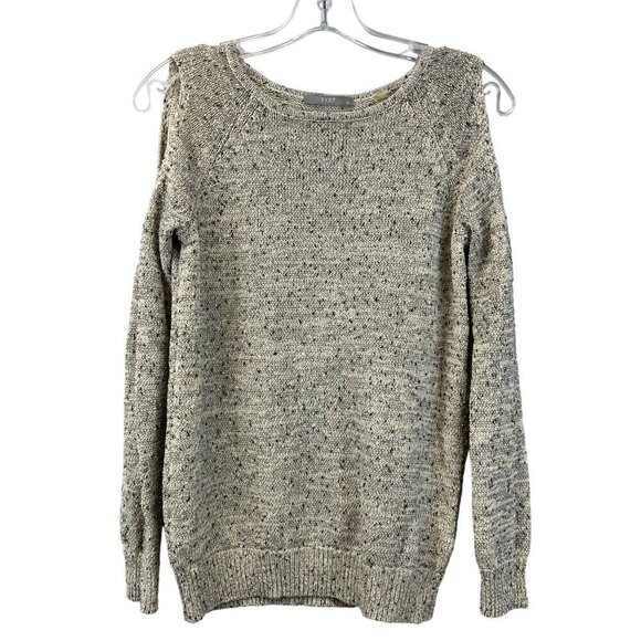 TART Women’s Cold Shoulder Long Sleeve Sweater Cream/Black Round Neck Small - Picture 1 of 9